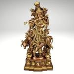 28" Hand Carved Krishna With Cow Brass Idol | Copper & Brass Finish | Jaipurio